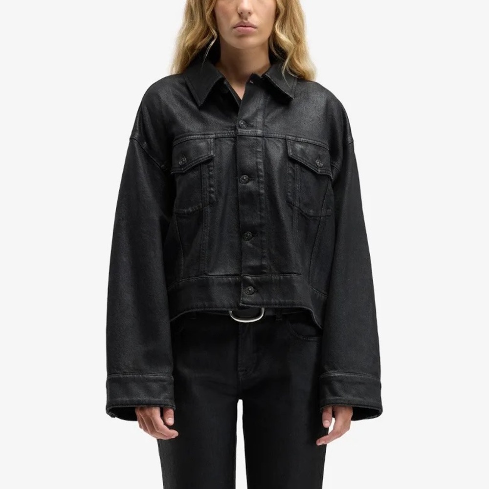 7 For All Mankind Oli Cropped waxed trucker jacket
